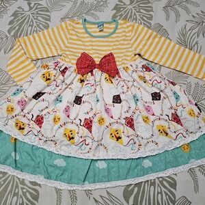 Little Miss Marmalade Yellow Striped Dress with Kyte Print